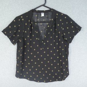Old Navy Top Womens Large Black Stretch V-Neck Short Sleeve Pullover Casual